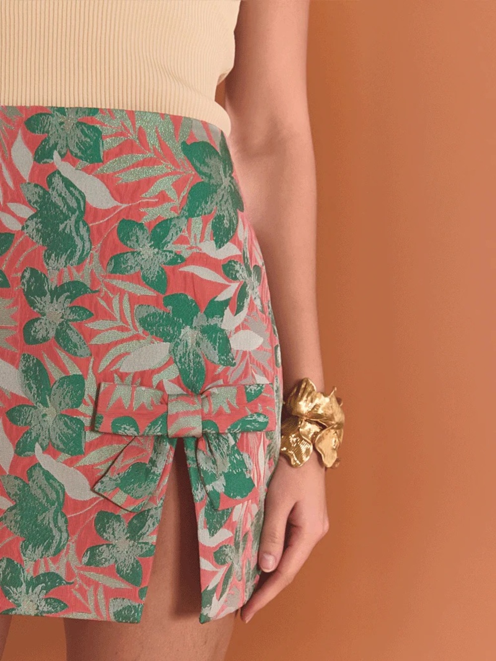 Endless Rose Coral and Green Floral Tie-Front Mini Skirt